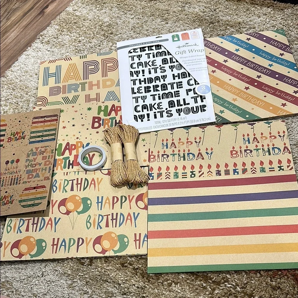 Hallmark & More Gift Wrap Set with Tags and Twine 9 sheets of Wrapping NWT
